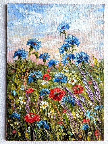 Cornflowers dipinto olio - cornflowers,