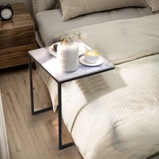 Widen Quality Stone Top C Shaped End Side Chair Side Table Laptop Snack Stand US