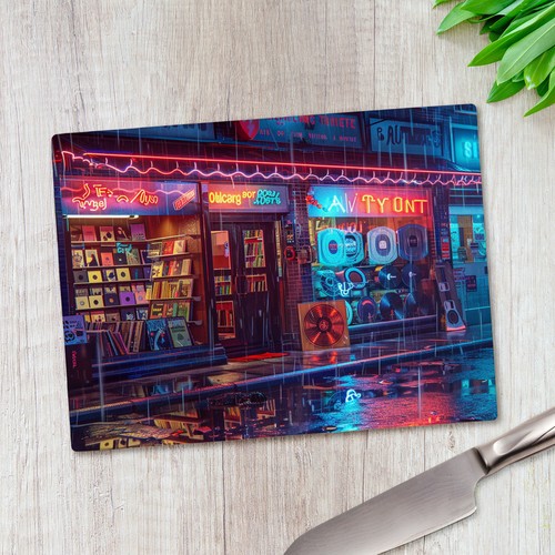 Tagliere vetro neon record - tagliere,