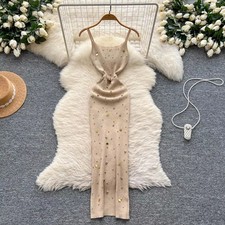 Abito Lungo Beige Dorato Con