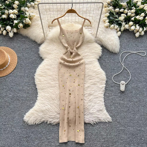 Abito lungo beige dorato con - dorato,