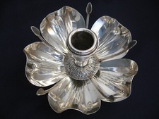 BUGIA PORTACANDELE CANDELIERE 1 FIAMMA FIORE con PETALI POSACENERE ARGENTO 800