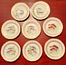 Set 8 piatti pesce porcellana Mondial vintage bordo pergamena oro bordo smerlato