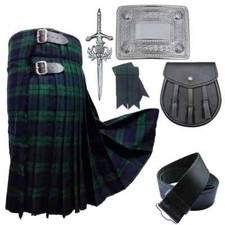 Nuovo set kilt scozzese uomo 5 iarde nero orologio tartan sporran 6 pezzi lana acrilica