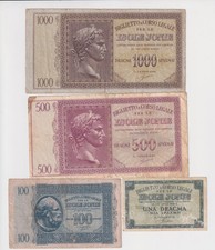 ISOLE  JONIE SERIE DI 4 BIGLIETTI DA 1 - 100 - 500 E 1000 DRACME 1942
