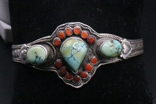 Braccialetto Tibetano Originale, In Argento 925 E Turchese - Perfetto Punzonato 