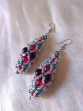 Orecchini Artigianali Stile Vintage Tubolari In Vetro Perle E Cristallo 