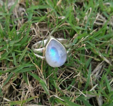 Naturale Fuoco Pietra di Luna Pera Gemma Donna 925 Argento Sterling Split Fedina