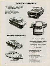 Pubblicità stampa d'epoca NSU Prinz 4 Sport 1962 auto compatta tedesca Bertone motore posteriore