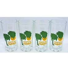 4 BICCHIERI PUBBLICITARI-TROPICALI FABBRI AMARENA ITALY-IN VETRO-ANNI 70-VINTAGE
