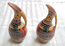 Coppia Piccole Anfore Brocche Caraffe in Ceramica Decorata Kerima Italia cm 13,5
