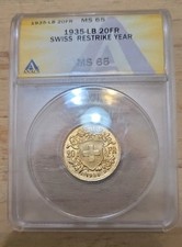 1935 20fr swiss - 20fr, oro