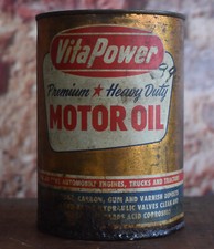 Vintage Vitapower VITA POWER Premium Heavy Duty Motor Oil Quart Advertising Can