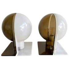 Rare 70s Set of 2 HARVEY GUZZINI Smoked SIRIO 3460 Table Lamps by BRAZZOLI&LAMPA