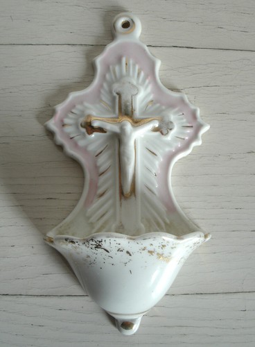Acquasantiera ceramica bianca - acquasantiera,