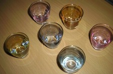 SET DI 6 BICCHIERINI LIQUORE IN VETRO COLORATO FILO ORO SHORTINI VINTAGE