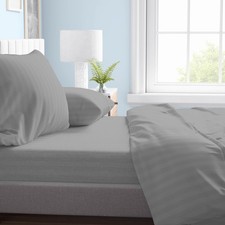 COMPLETO LENZUOLO in morbida microfibra TINTA unita Rasatello Rigato Grigio Chia