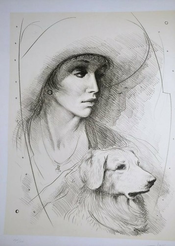 Mario russo litografia donna - litografia,