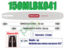 BARRA LAMA OREGON ADVANCECUT 150MLBK041 38cm PASSO 325'' SPESS 1.3mm 64 MAGLIE