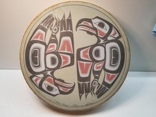 Vintage Haida Hand Drum by Native Artist Clarence A. Wells “Fish Hawk” - RARE