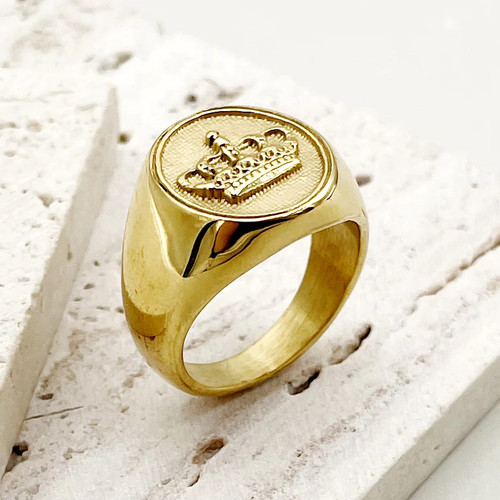 Anello corona goffrato acciaio - anello,