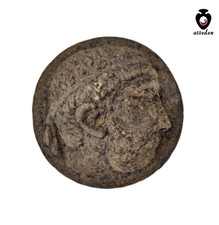 Antico bassorilievo in pietra arenaria rotondo decoro figura greco romana