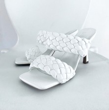 SCARPE CON TACCO ZOCCOLI MODA DONNA BIANCHI INTRECCIATI ECOPELLE PARTICOLARI