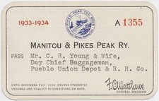 1933-34 Colorado RAILROAD Pass ? Ferrovia MANITOU & PIKES PEAK