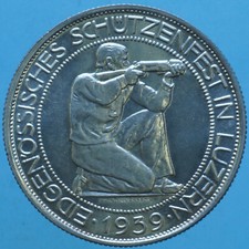 SVIZZERA LUCERNA 5 FRANCHI 1939 FESTIVAL FEDERALE  ARGENTO SILVER NUMISMATICA