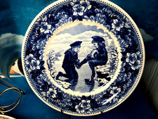PIATTO PORCELLANA INGLESE WEDGWOOD COLLEZIONE QUEEN'S WARE BLU PATTINAGGIO