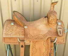 Pelle naturale su Western Pleasure Trail cavallo Co Reining Saddle 16"...