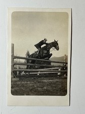 Fotografia 9 x 14 Uomo con cavallo salta ostacolo