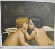 Quadro Coppia Angeli Dipinto a mano Olio su Tela 40x50CM compreso telaio Firmato