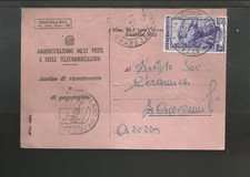 Italia Repubblica avviso di ricevimento edizione 1952 da Milano ad Arezzo