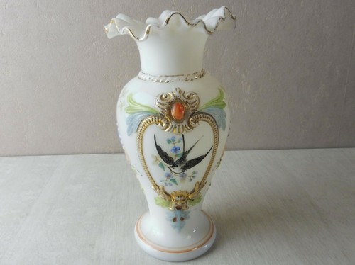 Ancien vase opaline décor - vase, opaline,