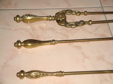 antico set di attrezzi da camino in ottone massiccio 1901 - 1910 Edoardo - 80cm