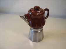Caffettiera Vintage "POF" da 6 Tazze, Ceramica/Alluminio, Anni '70, Ottima