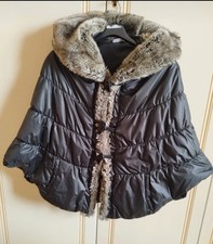 Mantella In Piumino Con Eco Pelliccia E Cappuccio Tg Unica Max 46 NOVITÀ !!!