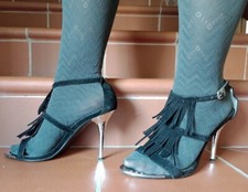 SANDALI DONNA NERO TACCO ALTO CON FRANGE 39