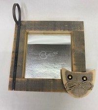 Specchio quadro da parete gatto in legno e ferro 30x30x11 cm arredamento arredo