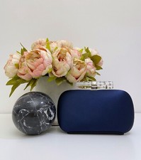 Rodo borsa pochette clutch donna raso blu chiusura gioiello con strass