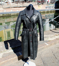 Trench lungo donna pelle monopetto vintage taglia M