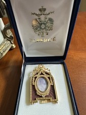 Faberge Imperial Enameled & Jeweled Mini Picture Frame In Original Faberge Box