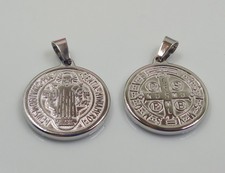 1pz ciondolo medaglia di San Benedetto in acciaio inox 24x22mm bigiotteria