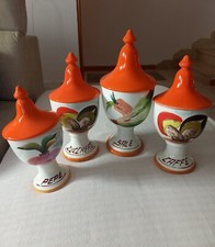 Set Contenitori Vintage In Ceramica Con Coperchio Per Zucchero Caffè Sale Pepe 