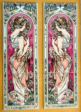 Pannello Art Nouveau decorativo 3 piastrelle Borgogna Lady UK (disponibile sinistra o destra)