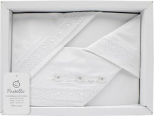 PASTELLO - COMPLETO LENZUOLA CARROZZINA NEONATO RICAMATO COTONE DONDOLO PERLA