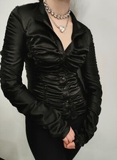 Camicia elegante in raso nero con drapeggi e arricciature EXTYN italia 