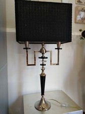 Lume da tavolo Cristallo E Nero Con Profili Acciaio  Paralume In Tessuto...