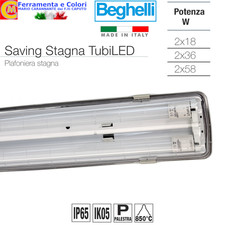Plafoniera Reglette Neon Led Soffitto BEGHELLI 2X 18-36-58W Attacco G13 6500K